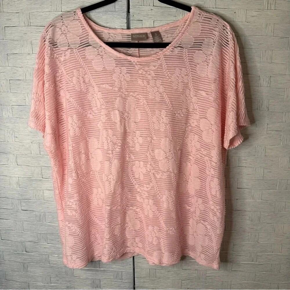 Chico's Womens T-Shirt floral Lacey sheer feminine preppy coastal grandma
